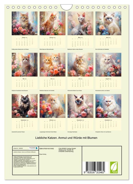 Produktbild: Liebliche Katzen. Anmut und W&uuml;rde mit Blumen (Wandkalender 2026 DIN A4 hoch), CALVENDO Monatskalender