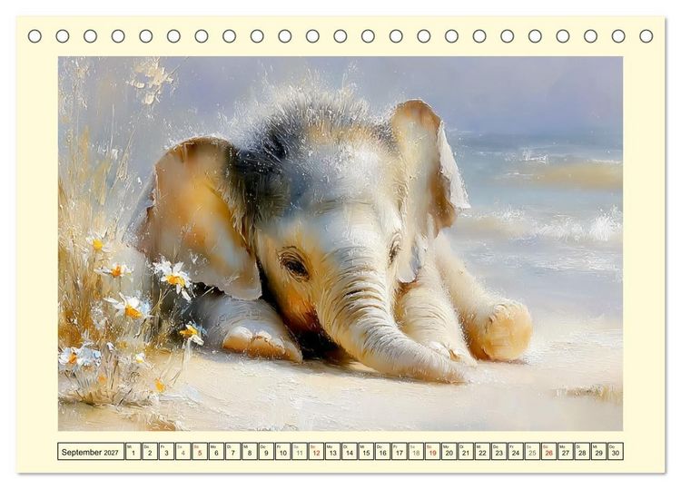 Produktbild: Sommertr&auml;ume. Elefantenkinder am Meer (Tischkalender 2027 DIN A5 quer), CALVENDO Monatskalender