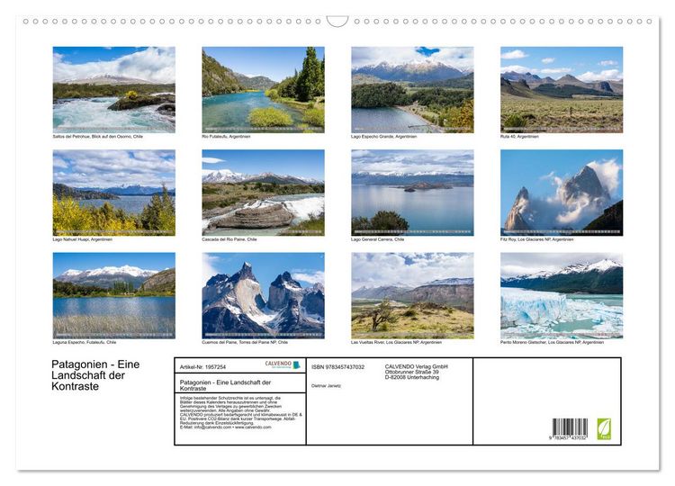 Produktbild: Patagonien - Eine Landschaft der Kontraste (Wandkalender 2026 DIN A2 quer), CALVENDO Monatskalender