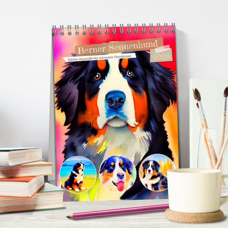 Produktbild: Berner Sennenhund 2026. Sch&ouml;ne Aquarelle der schweizer Hunderasse (Tischkalender 2026 DIN A5 hoch), CALVENDO Monatskalender