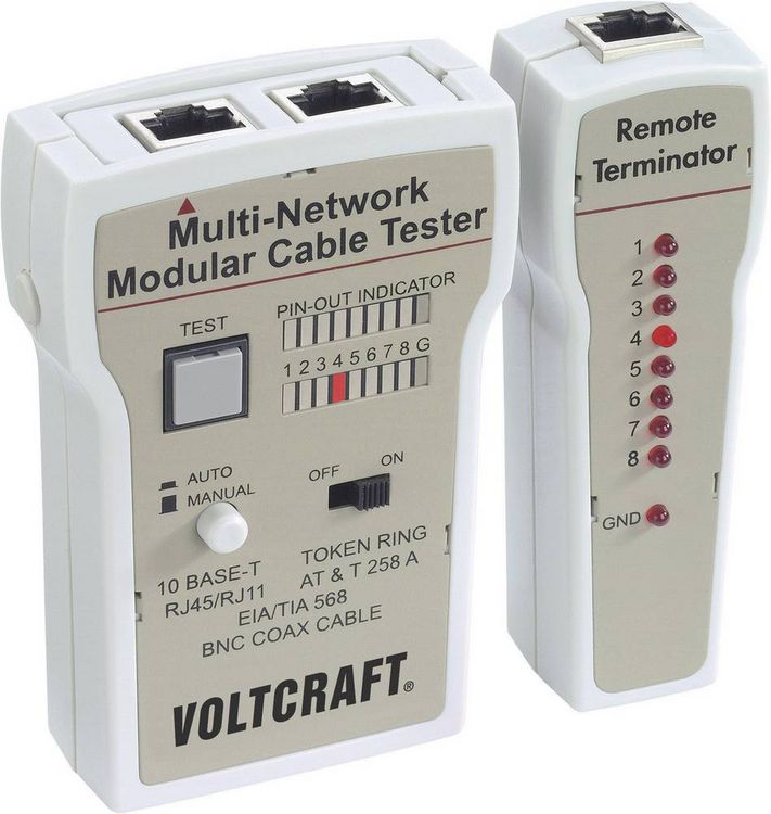 Produktbild: VOLTCRAFT Kabeltester CT-2 CT-2 Geeignet f&uuml;r RJ-45, BNC, RJ-11