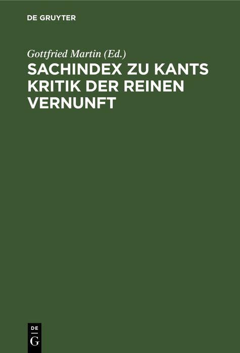Produktbild: Sachindex zu Kants Kritik der reinen Vernunft