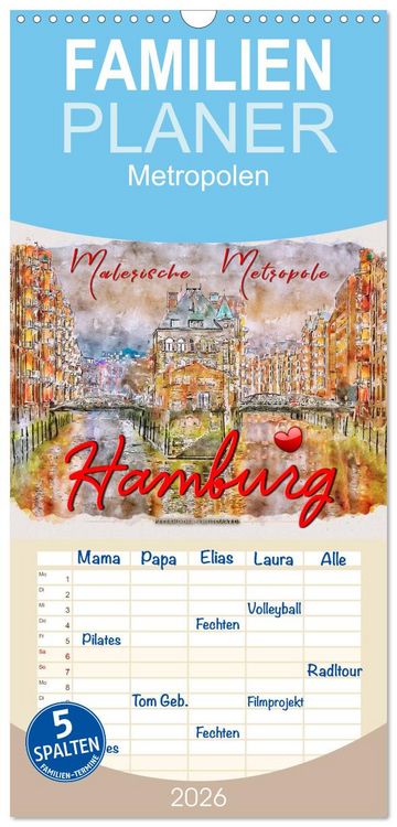 Produktbild: Familienplaner 2026 - Hamburg - malerische Metropole mit 5 Spalten (Wandkalender, 21 x 45 cm) CALVENDO