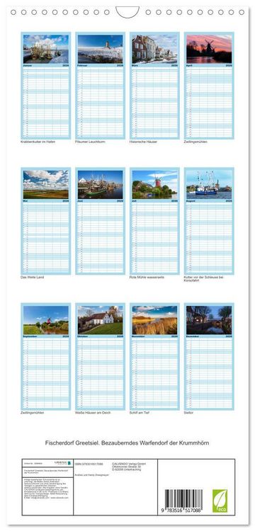 Produktbild: Familienplaner 2026 - Fischerdorf Greetsiel. Bezauberndes Warfendorf der Krummh&ouml;rn mit 5 Spalten (Wandkalender, 21 x 45 cm) CALVENDO