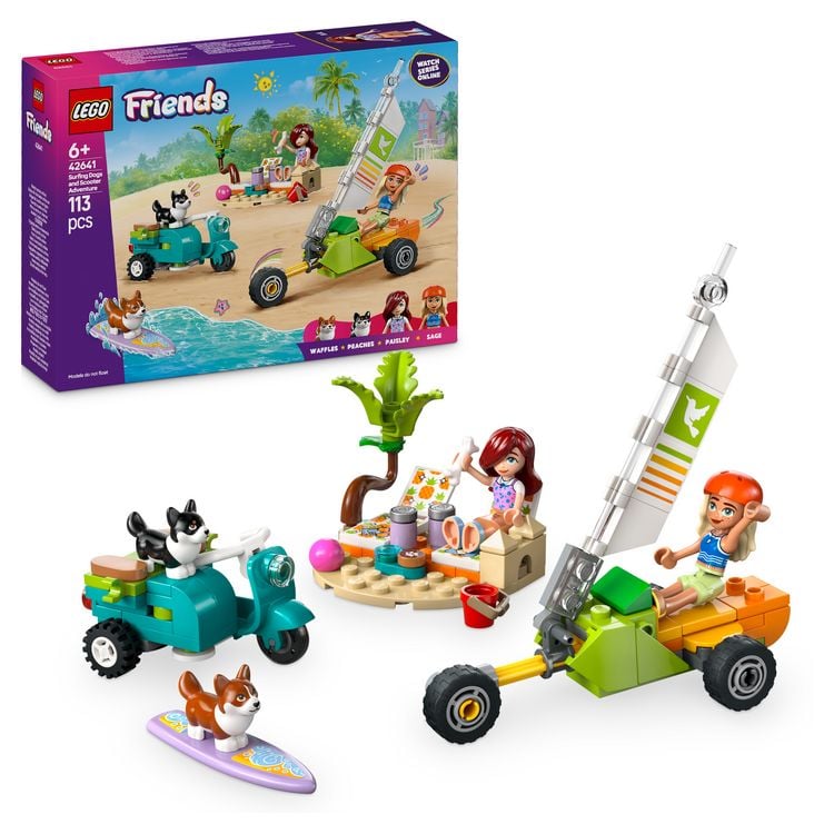 Produktbild: LEGO Friends Strandabenteuer mit Hunden, Set mit Corgis, Surfbrett 42641