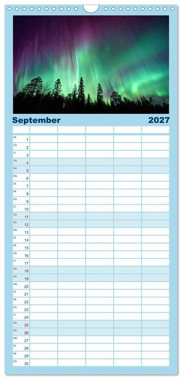 Produktbild: Familienplaner 2027 - Magische Polarlichter der Erde mit 5 Spalten (Wandkalender, 21 x 45 cm) CALVENDO