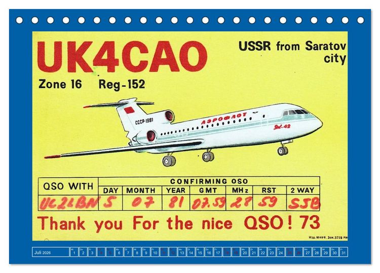 Produktbild: &Uuml;ber den Wolken - Flugzeuge des 20. Jahrhunderts auf Amateurfunkkarten (Tischkalender 2026 DIN A5 quer), CALVENDO Monatskalender