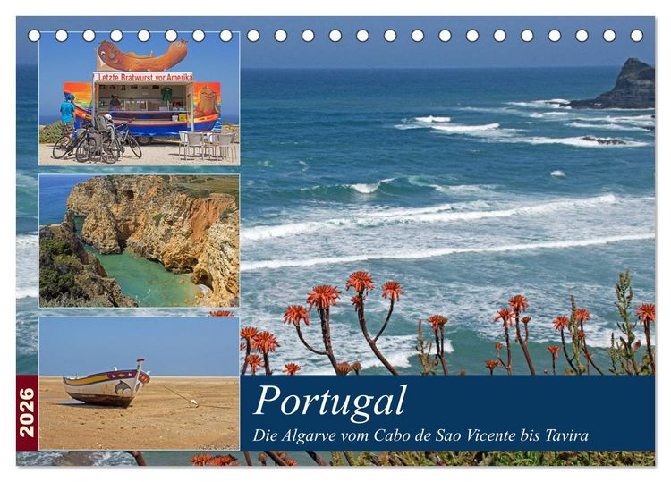 Produktbild: Portugal - Die Algarve vom Cabo de Sao Vicente bis Tavira (Tischkalender 2026 DIN A5 quer), CALVENDO Monatskalender