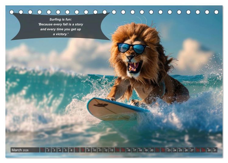 Produktbild: A year of fun with surfing animals (Desk Calendar 2026 DIN A5 landscape), CALVENDO 12 Month DeskCalendar