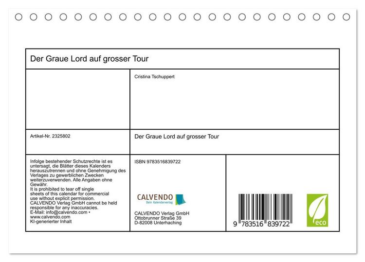 Produktbild: Der Graue Lord auf grosser Tour (Tischkalender 2027 DIN A5 quer), CALVENDO Monatskalender