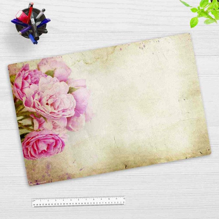Produktbild: Cover-your-desk Schreibtischunterlage f&uuml;r Kinder und Erwachsene Rosa Pfingstrosen Vintage , aus hochwertigem Vinyl, 60 x 40 cm