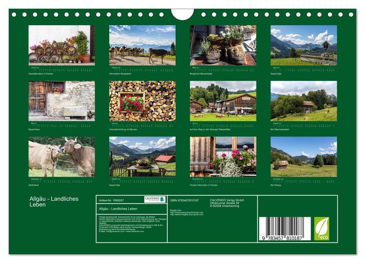 Produktbild: Allg&auml;u - Landliches Leben (Wandkalender 2026 DIN A4 quer), CALVENDO Monatskalender