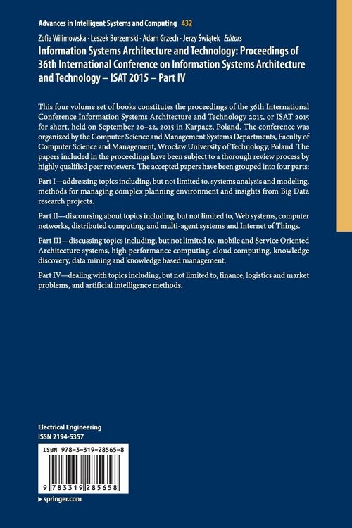 Produktbild: Information Systems Architecture and Technology: Proceedings of 36th International Conference on Information Systems Architecture and Technology &ndash; ISAT 2015 &ndash; Part IV