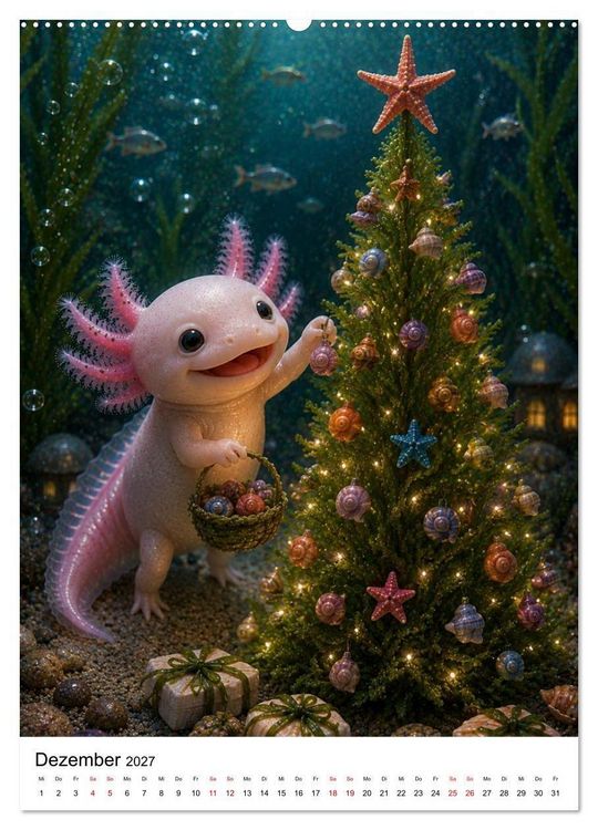 Produktbild: Axolotl durchs ganze Jahr (hochwertiger Premium Wandkalender 2027 DIN A2 hoch), Kunstdruck in Hochglanz