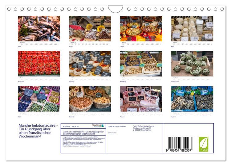 Produktbild: March&eacute; hebdomadaire - Ein Rundgang &uuml;ber einen franz&ouml;sischen Wochenmarkt (Wandkalender 2026 DIN A4 quer), CALVENDO Monatskalender