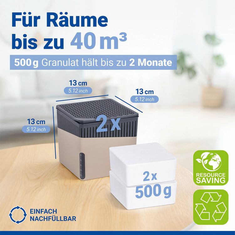 Produktbild: Raumentfeuchter Mod. Cube Beige 500 g, 2er Set, beugt Schimmel und Ger&uuml;chen vor