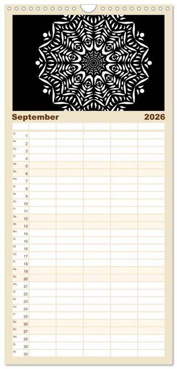 Produktbild: Familienplaner 2026 - Entspannung und Ruhe durch Mandalas mit 5 Spalten (Wandkalender, 21 x 45 cm) CALVENDO