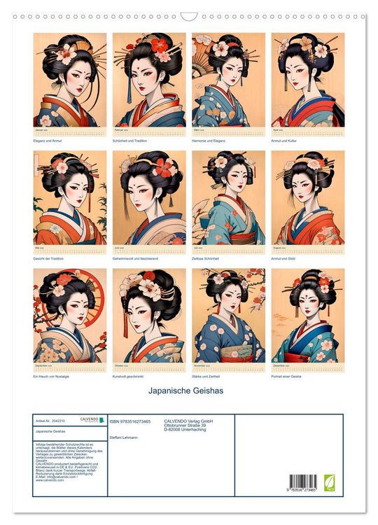Produktbild: Japanische Geishas (Wandkalender 2026 DIN A2 hoch), CALVENDO Monatskalender