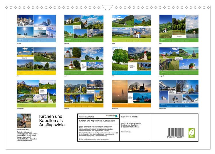 Produktbild: Kirchen und Kapellen als Ausflugsziele (Wandkalender 2026 DIN A3 quer), CALVENDO Monatskalender