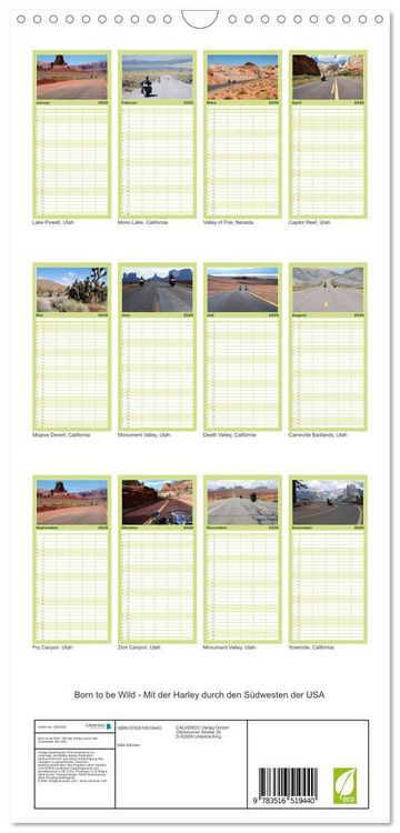 Produktbild: Familienplaner 2026 - Born to be Wild - Mit der Harley durch den S&uuml;dwesten der USA mit 5 Spalten (Wandkalender, 21 x 45 cm) CALVENDO