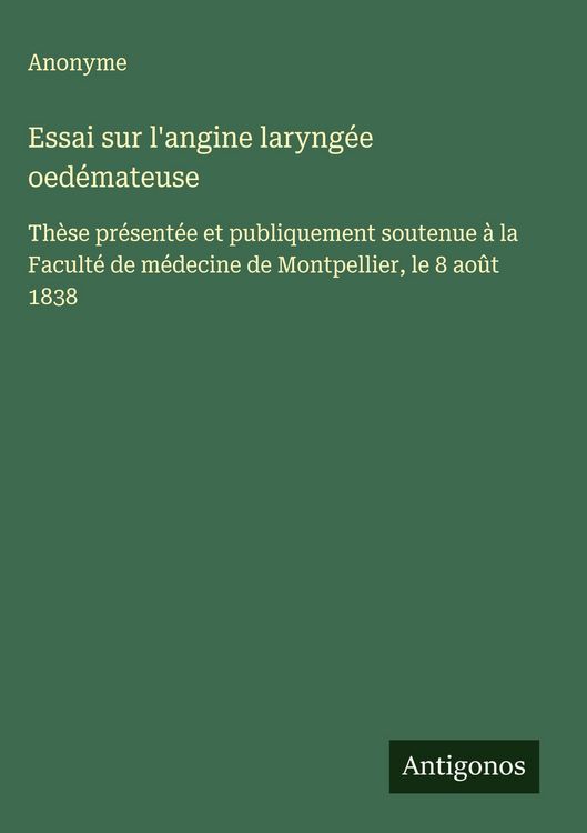 Produktbild: Essai sur l'angine laryng&eacute;e oed&eacute;mateuse