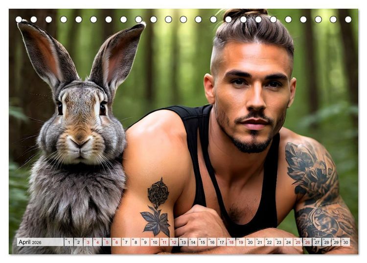 Produktbild: Naturburschen im Wald - Muskeln, Tattoos und Waldbewohner (Tischkalender 2026 DIN A5 quer), CALVENDO Monatskalender