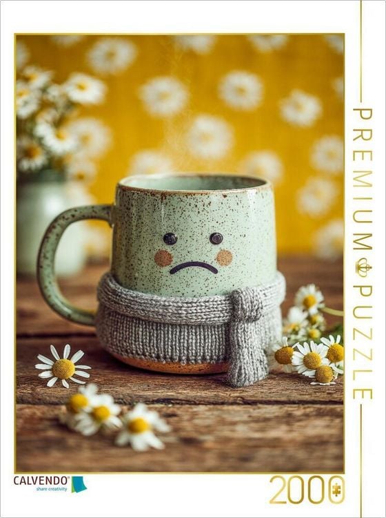 Produktbild: CALVENDO Puzzle Trauriger Kamillentee mit Schal - Warmes Wohlf&uuml;hlmotiv mit Humor | 2000 Teile Lege-Gr&ouml;&szlig;e 90x67cm Foto-Puzzle f&uuml;r gl&uuml;ckliche Stunden