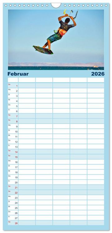 Produktbild: Familienplaner 2026 - Kitesurfen - &uuml;ber den Wellen mit 5 Spalten (Wandkalender, 21 x 45 cm) CALVENDO