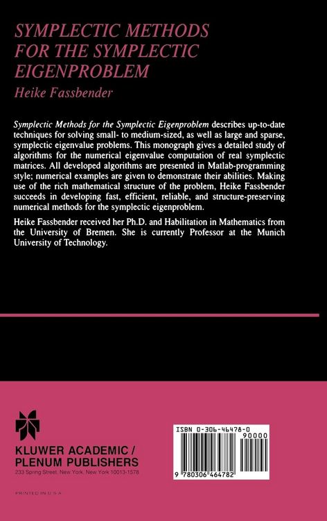 Produktbild: Symplectic Methods for the Symplectic Eigenproblem