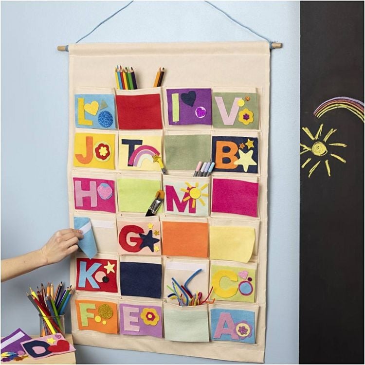 Produktbild: Creativ Company Wohndekoration mit Stoff Organizer-Taschen zum Aufh&auml;ngen, Hellnatur, H 93 cm, B 60 cm, 1 Stk