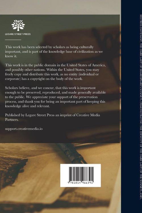 Produktbild: Mistress Davenant, the Dark Lady of Shakespeare's Sonnets, Demonstrating the Identity of the Dark Lady of the Sonnets, and the Authorship and Satirical Intention of Willobie His Avisa. With a Reprint of Willobie His Avisa (in Part), Penelope's...