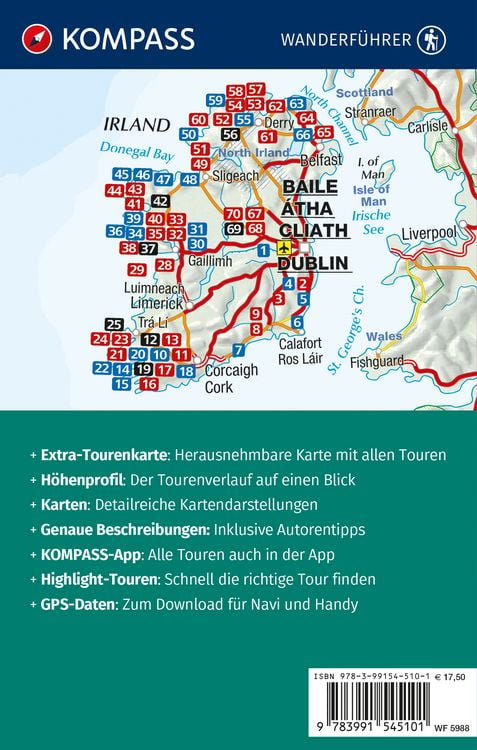 Produktbild: KOMPASS Wanderf&uuml;hrer Irland mit Nordirland, 70 Touren mit Extra-Tourenkarte