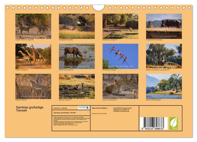 Produktbild: Sambias gro&szlig;artige Tierwelt (Wandkalender 2026 DIN A4 quer), CALVENDO Monatskalender