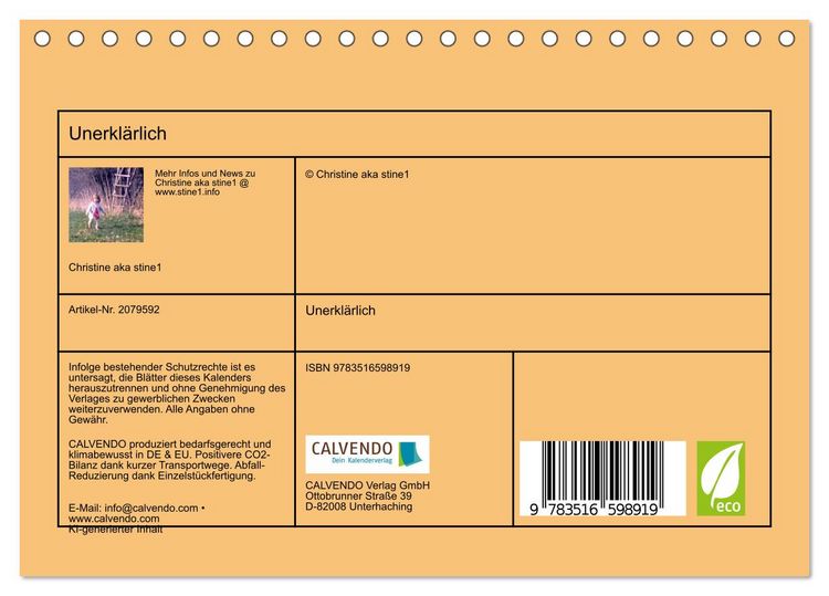 Produktbild: Unerkl&auml;rlich (Tischkalender 2026 DIN A5 quer), CALVENDO Monatskalender
