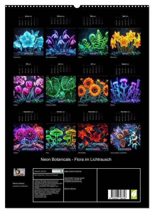 Produktbild: Neon Botanicals - Flora im Lichtrausch (hochwertiger Premium Wandkalender 2027 DIN A2 hoch), Kunstdruck in Hochglanz