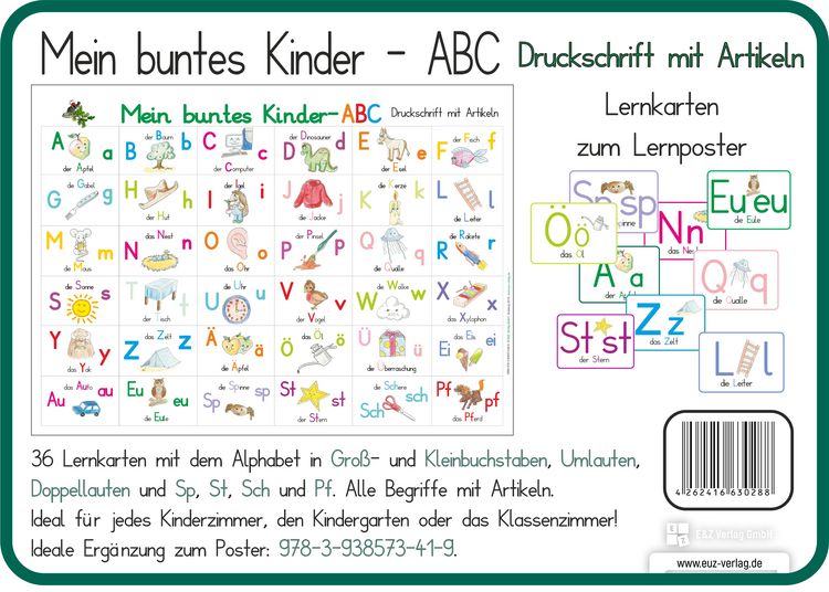 Produktbild: Mein buntes Kinder-ABC Druckschrift mit Artikeln, Umlauten, Doppellauten und Sp, St, Sch und Pf