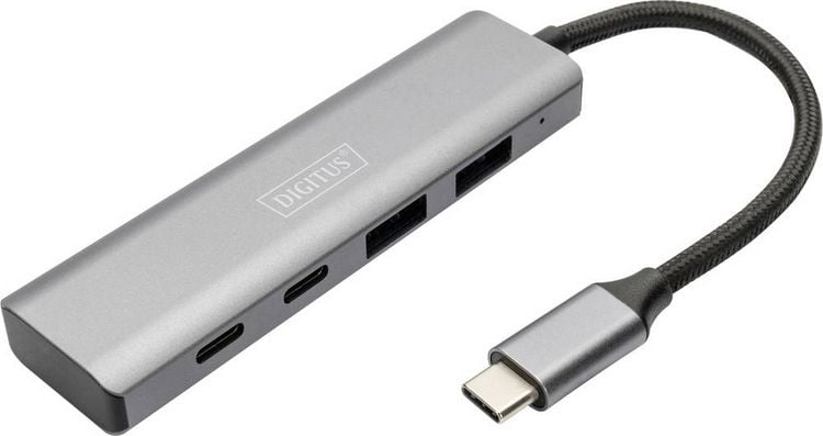 Produktbild: Digitus DA-70245 USB-Hub 4 Port USB-A USB 3.2 Gen2 10 GBit/s mit Aluminiumgeh&auml;use Dunkelgrau DA-70245