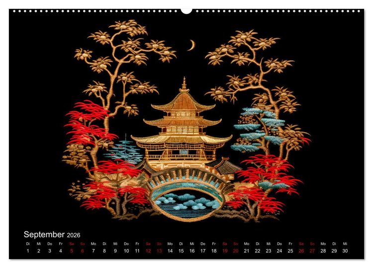 Produktbild: Japanische Stickerei - Hommage an die &Auml;sthetik des Landes (Wandkalender 2026 DIN A2 quer), CALVENDO Monatskalender