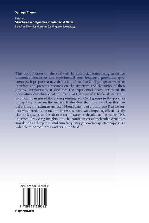 Produktbild: Structures and Dynamics of Interfacial Water