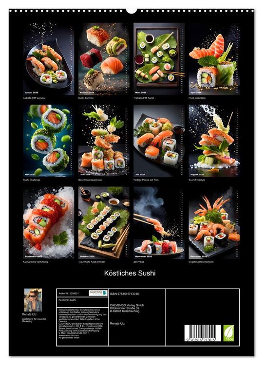 Produktbild: K&ouml;stliches Sushi (hochwertiger Premium Wandkalender 2026 DIN A2 hoch), Kunstdruck in Hochglanz