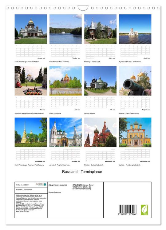 Produktbild: Russland - Terminplaner (Wandkalender 2026 DIN A3 hoch), CALVENDO Monatskalender