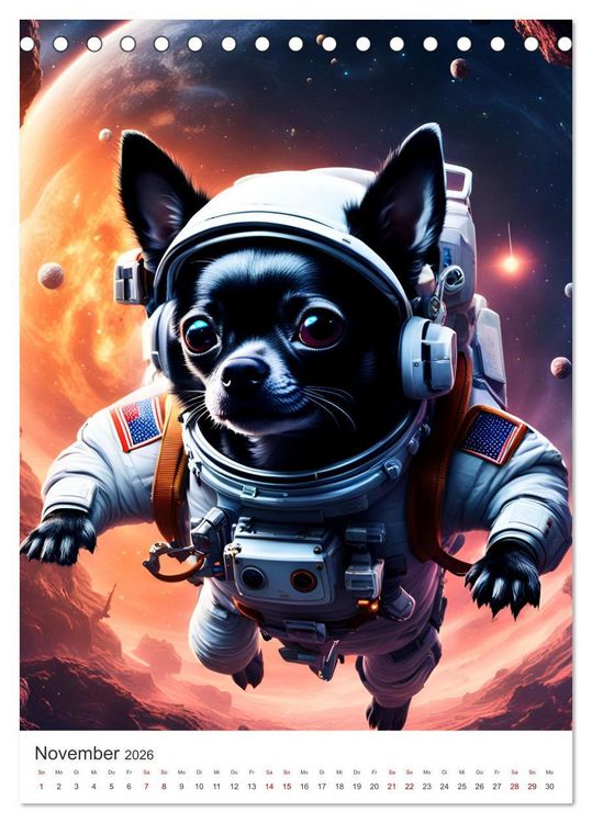 Produktbild: Chihuahua Abenteuer im Weltraum (Tischkalender 2026 DIN A5 hoch), CALVENDO Monatskalender