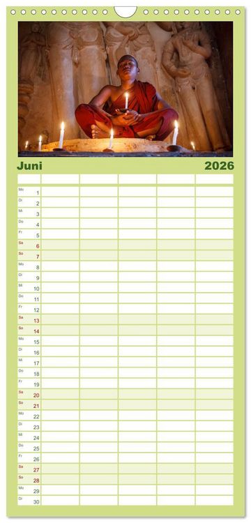 Produktbild: Familienplaner 2026 - Wunderbares Myanmar mit 5 Spalten (Wandkalender, 21 x 45 cm) CALVENDO