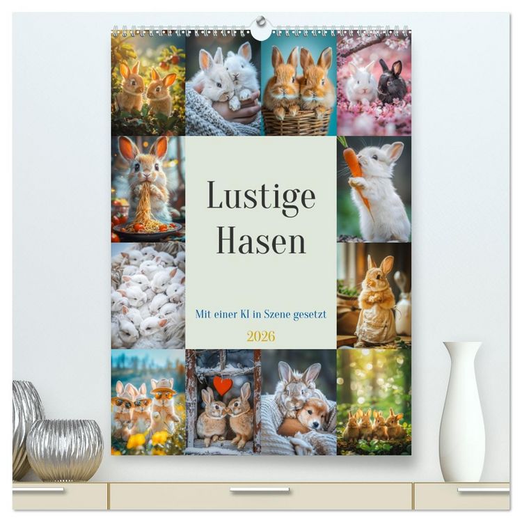 Produktbild: Lustige Hasen (hochwertiger Premium Wandkalender 2026 DIN A2 hoch), Kunstdruck in Hochglanz