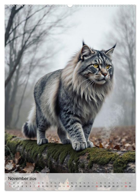 Produktbild: Maine Coon Kalender - Majest&auml;tische Katzen in der Natur (Wandkalender 2026 DIN A2 hoch), CALVENDO Monatskalender