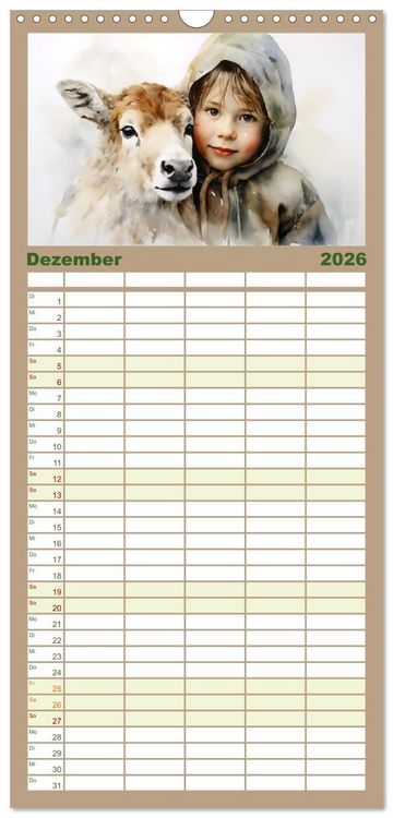 Produktbild: Familienplaner 2026 - Kinder und Tiere mit 5 Spalten (Wandkalender, 21 x 45 cm) CALVENDO