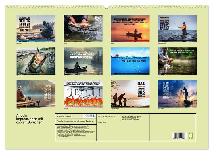 Produktbild: Angeln - Impressionen mit coolen Spr&uuml;chen (Wandkalender 2026 DIN A2 quer), CALVENDO Monatskalender