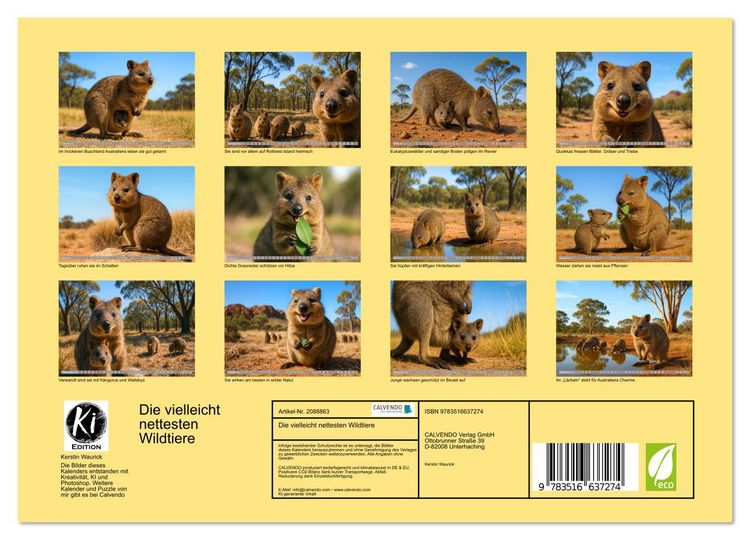 Produktbild: Die vielleicht nettesten Wildtiere (Wandkalender 2026 DIN A4 quer), CALVENDO Monatskalender