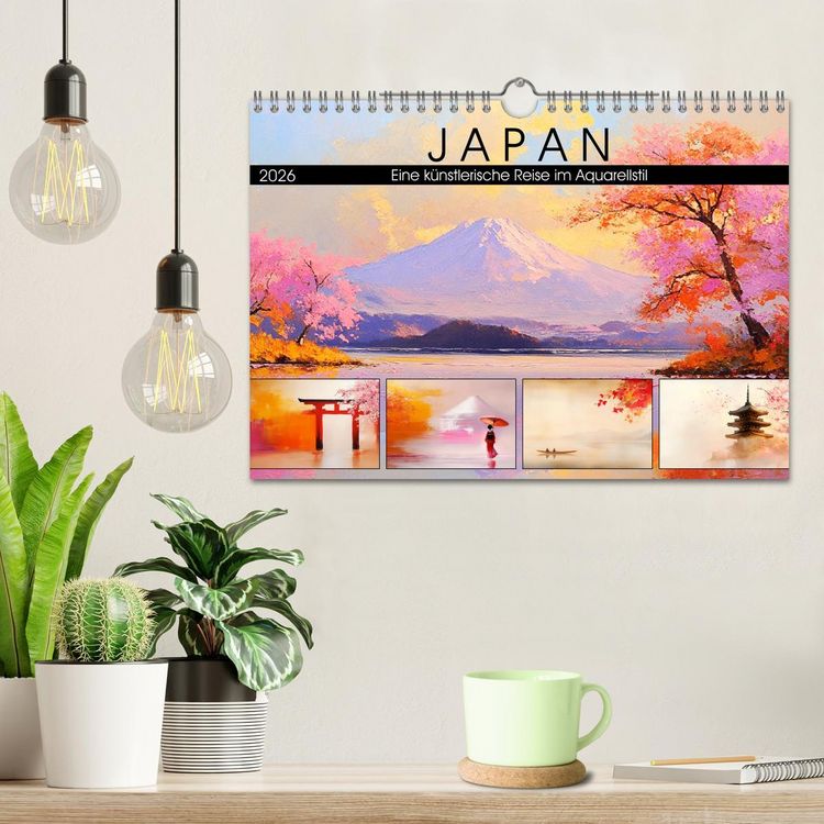 Produktbild: Japan. Eine k&uuml;nstlerische Reise im Aquarellstil (Wandkalender 2026 DIN A4 quer), CALVENDO Monatskalender