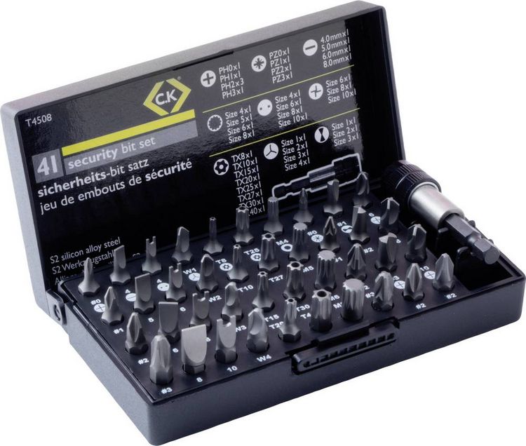 Produktbild: C.K T4508 Bit-Set 41teilig Schlitz, Kreuzschlitz Phillips, Kreuzschlitz Pozidriv, Sechsrund BO, Innen-Vielzahn (XZN), Spanner, TORQ, Tri-Wing